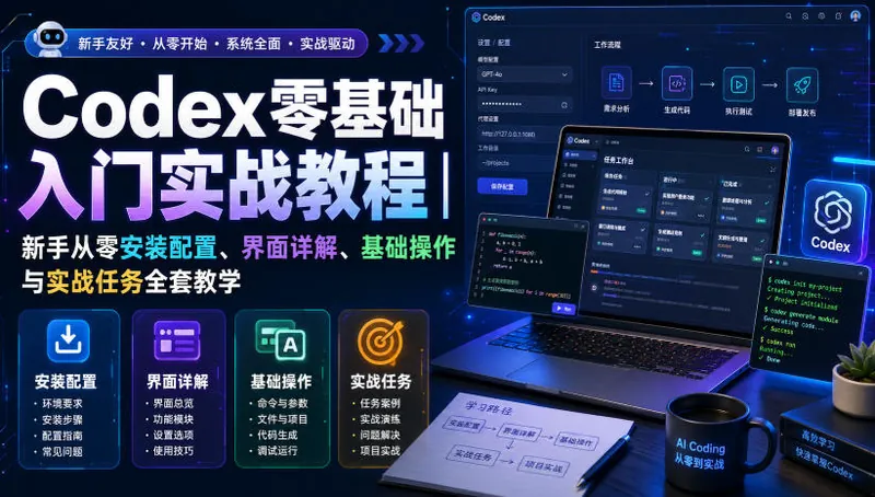 ee9c494078795be01c3659fd05a58cfc.jpeg Codex零基础入门实战教程|新手从零安装配置、界面详解、基础操作与实战任务全套教学