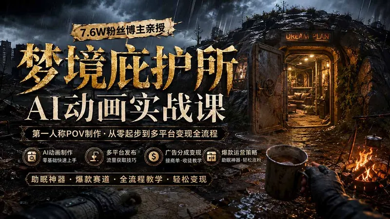 d0e9e3a35fb2513c317a63daec2691e8.jpeg 梦境庇护所AI动画实战课:7.6W粉丝博主亲授第一人称POV制作,从零起步到多平台发布变现全流程