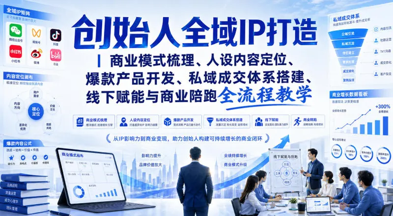 5aa0ac737cf1be82839a9cdc2c3a98ac.jpeg 创始人全域IP打造|商业模式梳理、人设内容定位、爆款产品开发、私域成交体系搭建、线下赋能与商业陪跑全流程教学