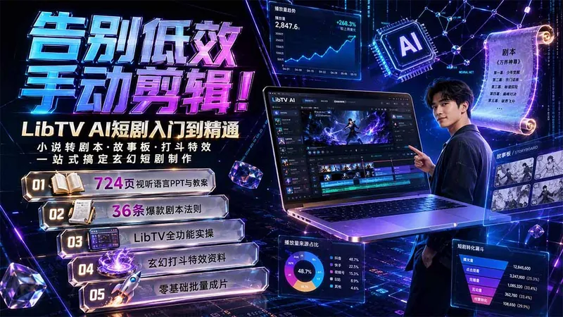 b12aff0a37747a74d982e3a170ea110f.jpeg 告别低效手动剪辑!LibTV AI短剧入门到精通,小说转剧本方法,故事板打斗特效一站式搞定玄幻短剧制作