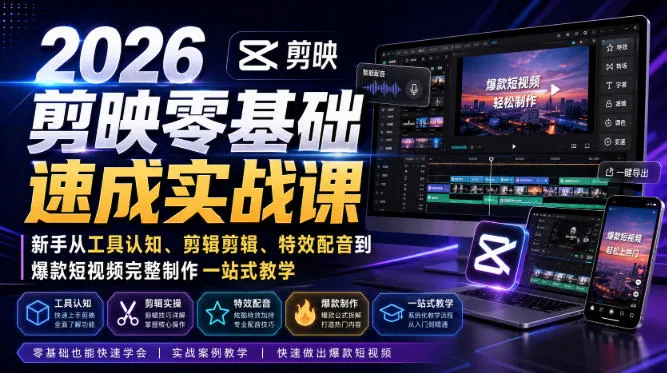 e6d372001f899fc8da8950ee2ac56084.jpeg 2026剪映零基础速成实战课|新手从工具认知、剪辑剪辑、特效配音到爆款短视频完整制作一站式教学