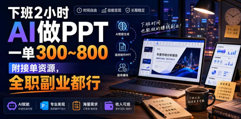 e17634a644594dd1164b114b019bc4c2.jpeg 下班2小时AI做PPT,一单300~800,附接单资源,全职副业都行【揭秘】