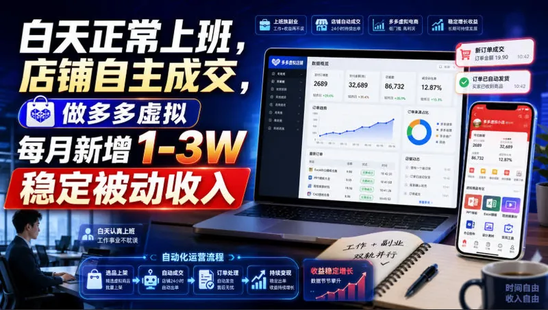 caa444b3f9beb4b4692dacf252a3ba66.jpeg 白天正常上班,店铺自主成交,做多多虚拟每月新增1-3W稳定被动收入【揭秘】