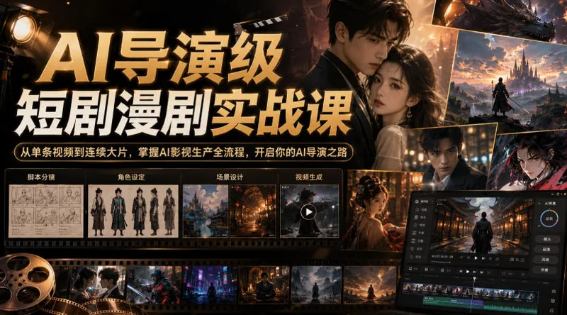 2f19d4a06501d13b660940eb5c8cab76.jpeg AI导演级短剧漫剧实战课,从单条视频到连续大片,掌握AI影视生产全流程,开启你的AI导演之路!