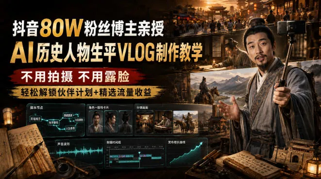 c24806c3c533808ff40dd28f11451faf.jpeg 抖音80W粉丝博主的AI历史人物生平VLOG教学,不用拍摄不用露脸,AI帮你搞定,轻松解锁伙伴计划+精选收益