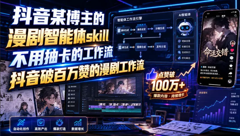 抖音某博主的漫剧智能体skill，不用抽卡的工作流，抖音破百万赞的漫剧工作流