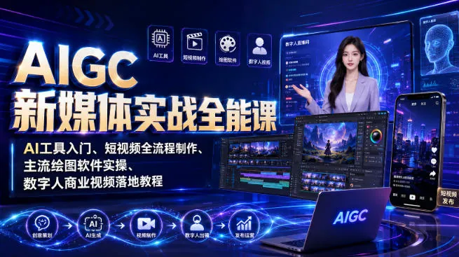 e66a1583d5e8417e9685ba8155cc1160.jpeg AIGC新媒体实战全能课|AI工具入门、短视频全流程制作、主流绘图软件实操、数字人商业视频落地教程