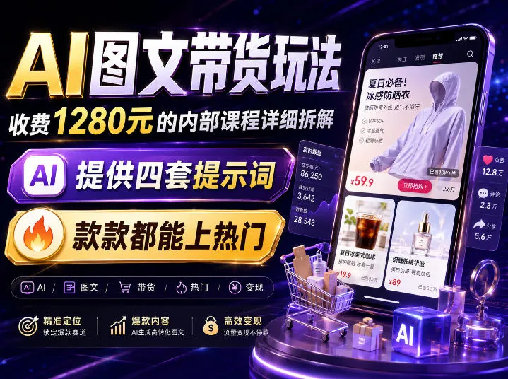 deb665cf657f56fd545a8cbc0c5e0f2d.jpeg AI图文带货内部玩法,1280内部课程对外系统拆解,看完直接上手变现!