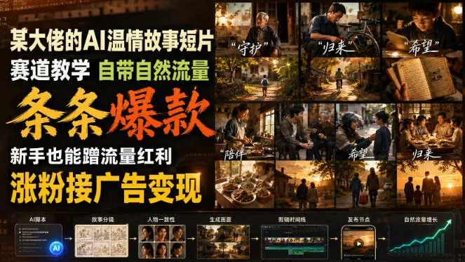 e775812e590dda58ca4c758afd3ce337.jpeg 某大佬的AI温情故事短片赛道教学,自带自然流量,条条爆款,新手也能蹭流量红利,涨粉接广告变现