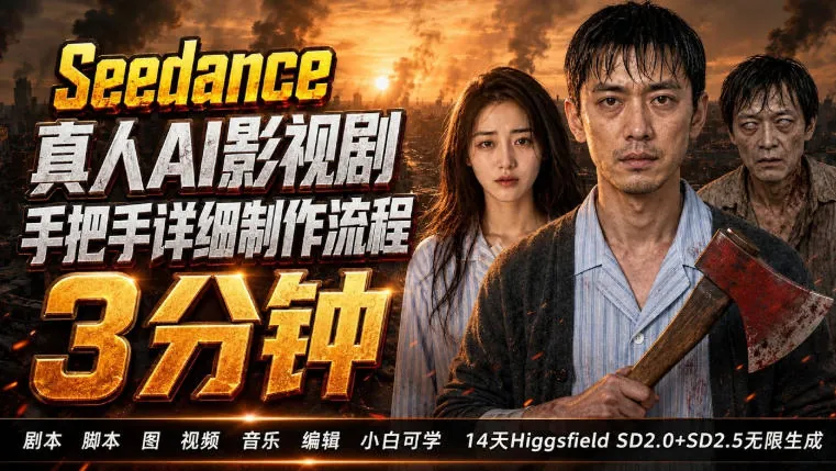 7052c380735e412dbfeae95ff802f3c9.jpeg 3分钟真人AI影视剧怎么做?SD 2.0手把手完整制作流程|Higgsfield 14天SD 2.0/2.5无限生成
