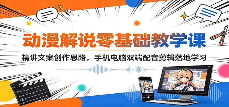 5be1882a93a576e21490bcad0b26b078.jpeg 动漫解说零基础教学课:精讲文案创作思路,手机电脑双端配音剪辑落地学习