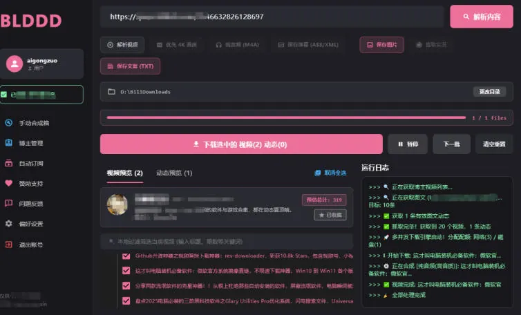 哔哩哔哩b站视频最新下载工具，支持合集下载，字幕、声音下载，BLDDD