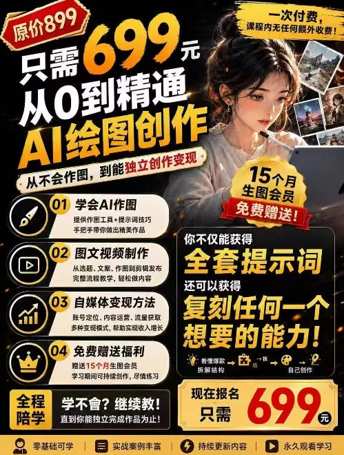 d32e59381628268f00c9353270673a9f.jpeg 抖音10W粉丝博主的AI绘图教学,从0到精通AI绘图创作,从不会作图到能独立创作变现