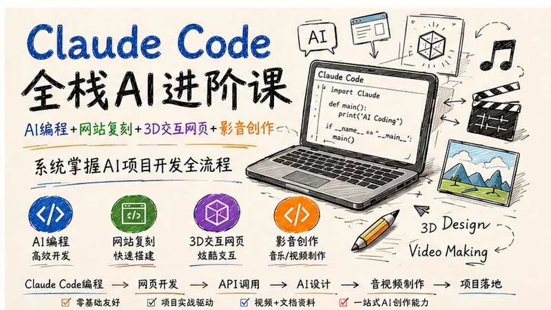 da7984f3676adb51241df9fcf813ca78.jpeg Claude Code全栈AI进阶课;AI编程+网站复刻+3D交互网页+影音创作,系统掌握AI项目开发全流程