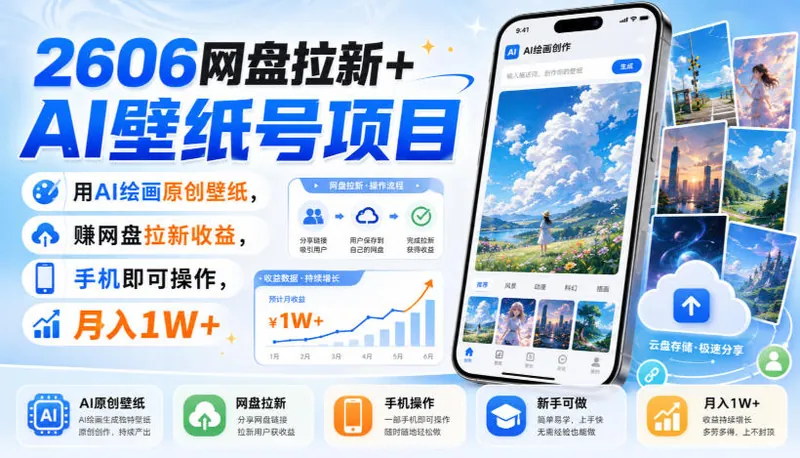 057a744e436ff42203756c7bead6290c.jpeg 2606网盘拉新+AI壁纸号项目,用AI绘画原创壁纸,賺网盘拉新收益,手机即可操作,月入1W+