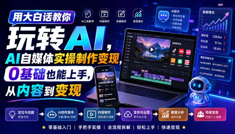 5a95e3ac8c4ca11c875b8af98177b218.jpeg 用大白话教你玩转AI,AI自媒体实操制作变现,0基础也能上手,从内容到变现
