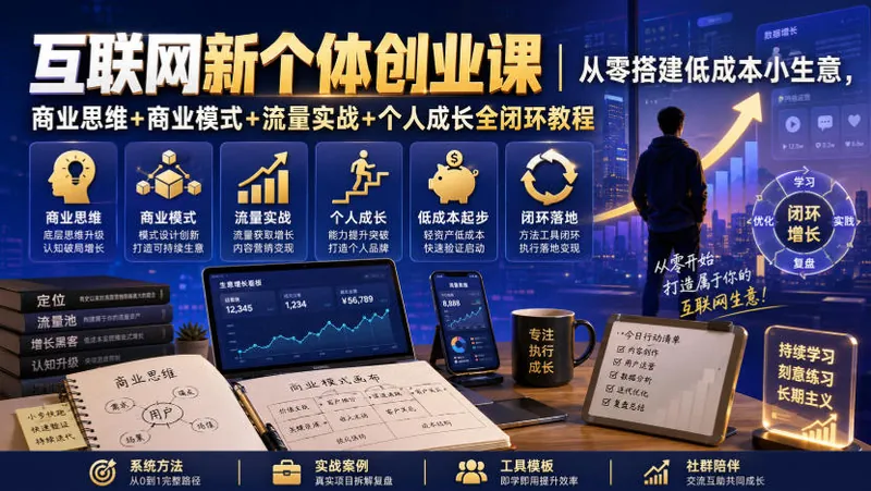 54156eddd07cd4c89ab37b090ea066b7.jpeg 互联网新个体创业课|从零搭建低成本小生意,商业思维+商业模式+流量实战+个人成长全闭环教程