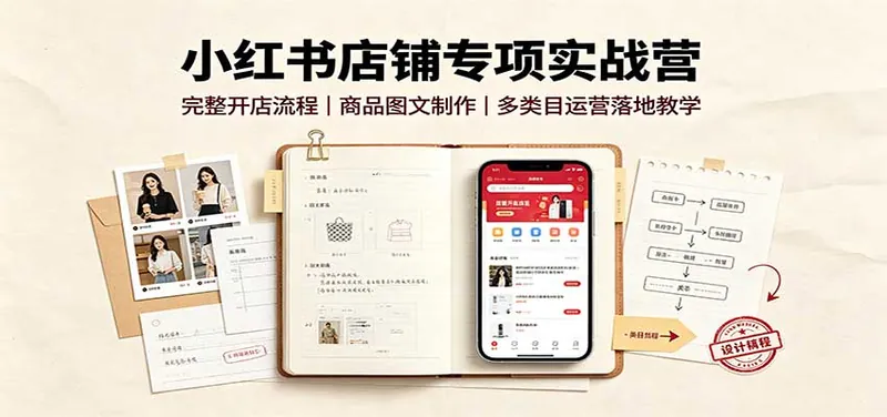 小红书店铺专项实战营：完整开店流程，商品图文制作，多类目运营落地教学