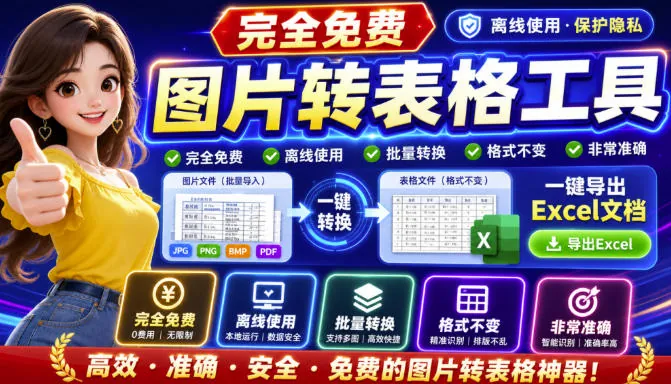 3f3dd38842730ddb87460d533323526a.jpeg 图片表格识别提取工具,支持一键从图片中智能提取表格并导出Excel文件,可离线免网运行,FastTableOCR