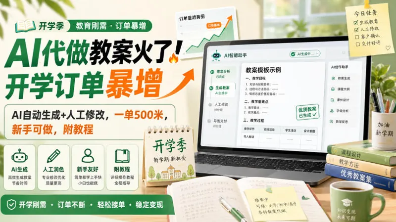 44eb421a3cdcada03908b22d744c3050.jpeg AI代做教案火了!开学订单暴增,AI自动生成+人工修改,一单500米,新手可做,附教程【揭秘】