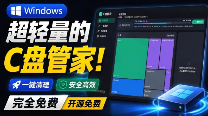 a2d7f8c912c27e99fd7a47b7d9b518b9.jpeg Windows超轻量的C盘管家!超级有特点,支持磁盘分析及清理提醒,2M大小体积,完全免费C盘管家