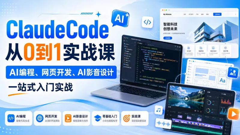 6db4cd258b4e397eafdb09b43e92c50a.jpeg ClaudeCode从0到1实战课,AI编程、网页开发、AI影音设计一站式入门实战