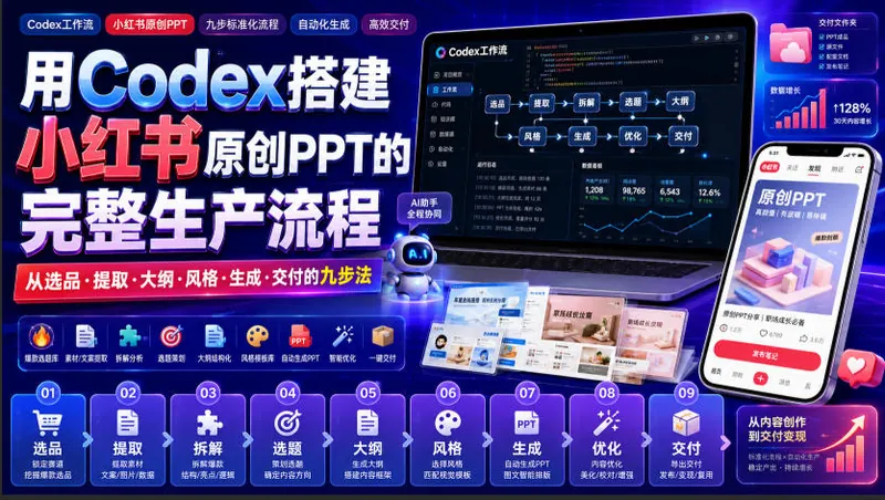 f789baf977b1a9007596774d189b9279.jpeg 用Codex搭建小红书原创PPT的完整生产流程,从选品·提取·大纲·风格·生成·交付的九步法