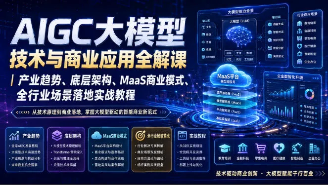 436041be1b726f0fad679ccc18677eb0.jpeg AIGC大模型技术与商业应用全解课|产业趋势、底层架构、MaaS商业模式、全行业场景落地实战教程