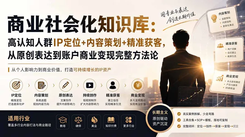 6bb8016c7b2883df08ba4c6ef8066f23.jpeg 商业社会化知识库:高认知人群IP定位+内容策划+精准获客,从原创表达到账户商业变现完整方法论