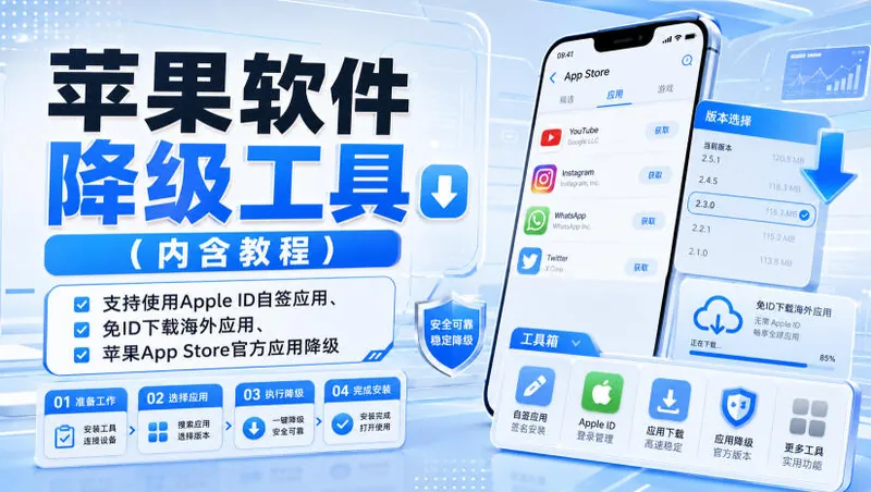 f966467bcf62049dc11b148ac1fdc059.jpeg 苹果软件降级工具(内含教程),支持使用Apple ID自签应用、免ID下载海外应用、苹果App Store官方应用降级等
