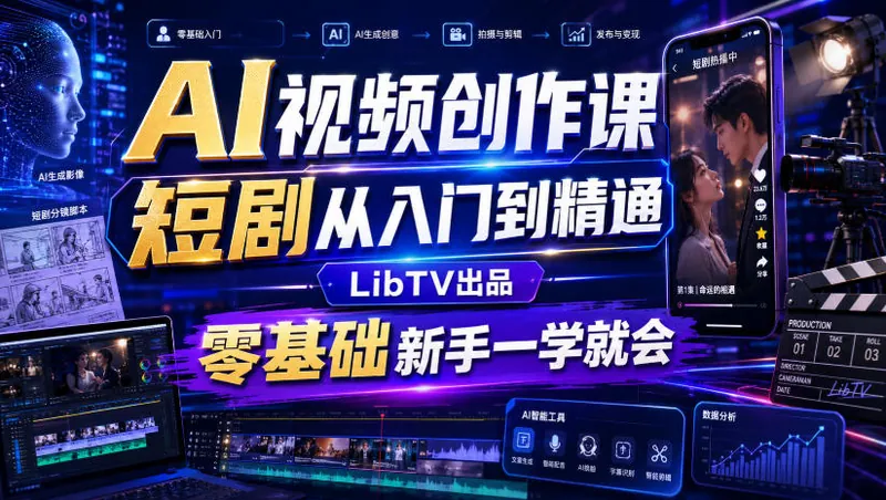 6505abcce562b31baa25bb8daefdbaad.jpeg AI视频创作课,短剧从入门到精通,LibTV出品,零基础新手一学就会