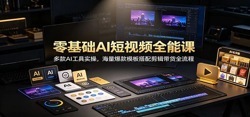 零基础AI短视频全能课：多款AI工具实操，海量爆款模板搭配剪辑带货全流程