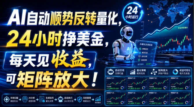 a660d7f90802ae4366bfd942dd5bce74.jpeg AI自动顺势反转量化,24小时挣美金,每天见收益,可矩阵放大!【揭秘】