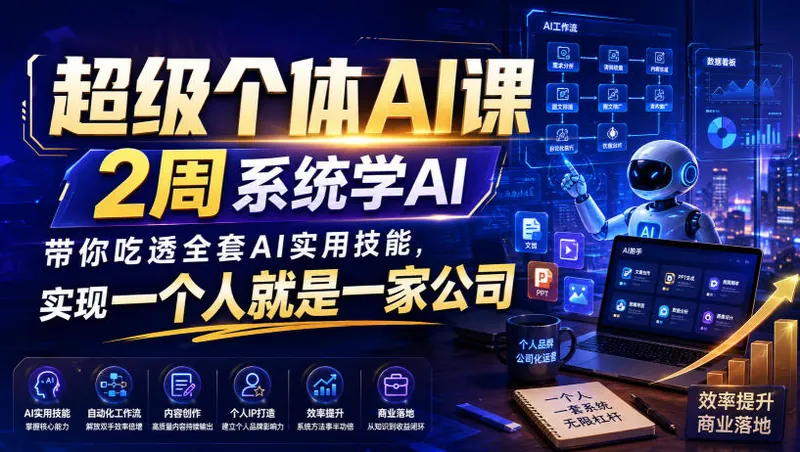 51e2f6b5c2c26dbb32b10bfee2281713.jpeg 超级个体AI课,2周系统学AI,带你吃透全套AI实用技能,实现一个人就是一家公司(更新0818)