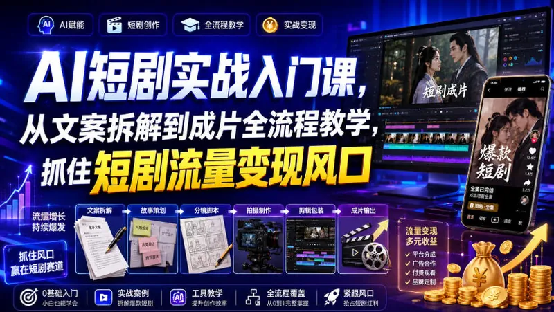 c866a7900a8c8f5efef9c9616083c2e7.jpeg AI短剧实战入门课,从文案拆解到成片全流程教学,抓住短剧流量变现风口