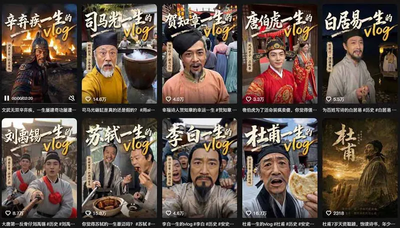 历史人物，诗人一生Vlog教学， AI制作丨伙伴计划丨精选收益丨商单收徒 ，新领域红利期，抓紧做