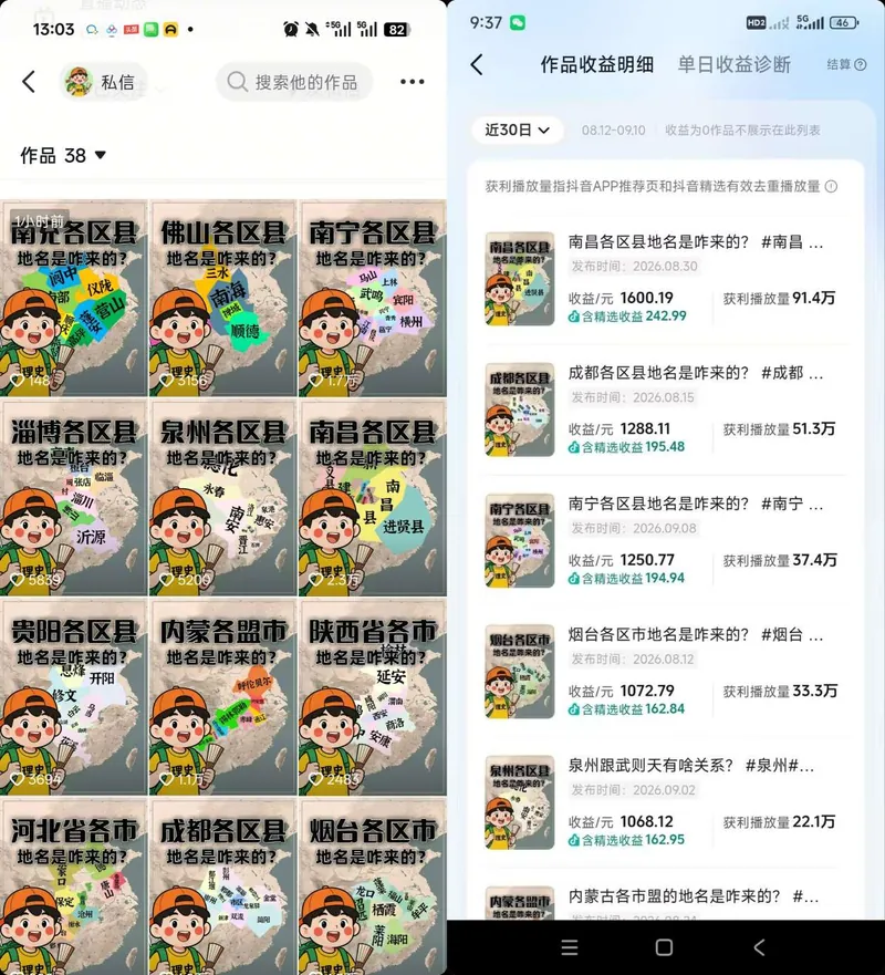 抖音3.2W粉博主理史游记AI历史游记短视频教学，热门赛道条条爆赞，单条独家精选收益1k+