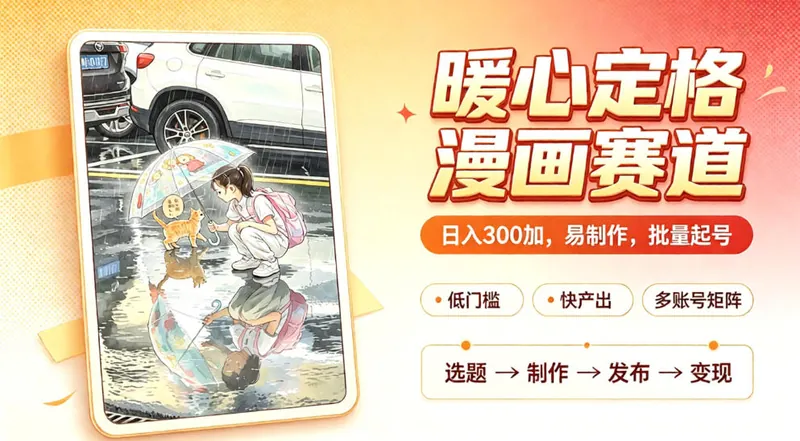 暖心定格漫画赛道，日入300、易制作，批量起号，详细拆解，全程无废话