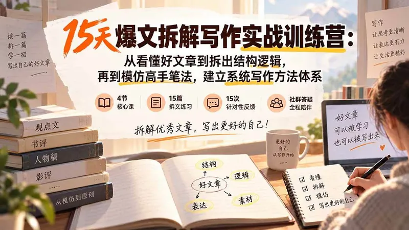 4384700a905db7c2576770e0f576fef3.jpeg (20271期)15天爆文拆解写作实战训练营:从看懂好文章到拆出结构逻辑,再到模仿高手笔法,建立系统写作方法体系