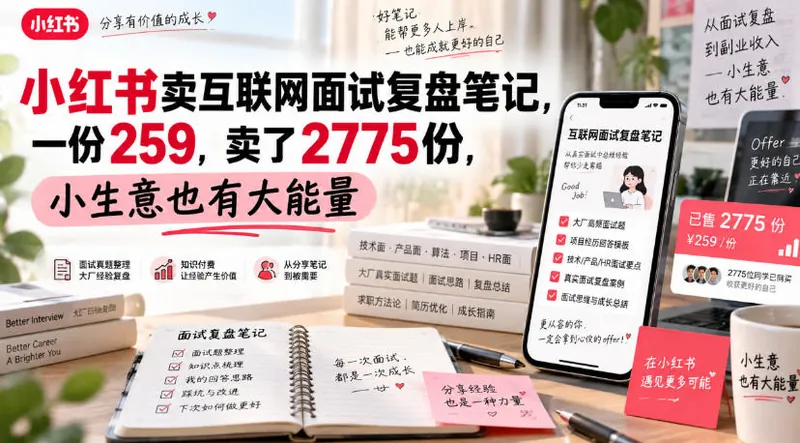 9767befd2d4b6c78d62eeb6e0cbfa8a2.jpeg 小红书卖互联网面试复盘笔记,一份259,卖了2775份,小生意也有大能量
