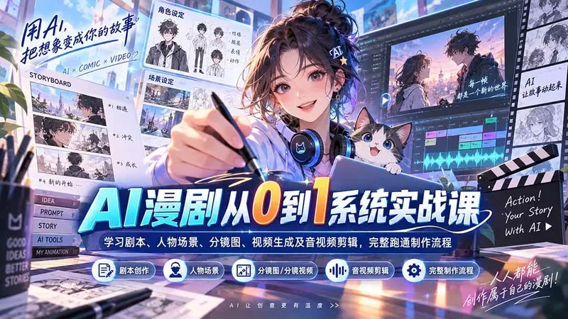 1e66a2fbdd502783e39f3553c399115c.jpeg (20430期)AI漫剧从0到1系统实战课:学习剧本、人物场景、分镜图、视频生成及音视频剪辑,完整跑通制作流程