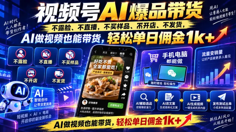 6e21812d16b860b4cbf8fe03d13393d8.jpeg 视频号Ai爆品带货,不露脸、不直播、不买样品、不开店、不发货,AI做视频也能带货,轻松单日佣金1k+