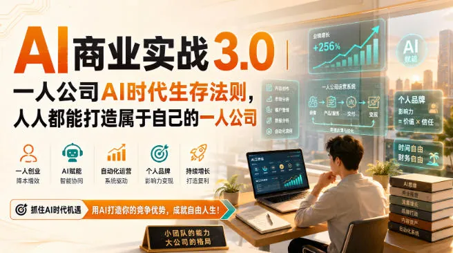 1be57f7ac472dccbd60c71306fae7d67.jpeg AI商业实战3.0|一人公司AI时代生存法则,人人都能打造属于自己的一人公司