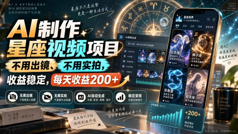 a9ce5813ecbec47c2c4a2419804a9f3e.jpeg AI制作星座视频项目,不用出镜、不用实拍,收益稳定,每天收益200+