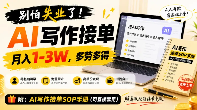 55b0c34ccaf4cc7c3c0fb976d1ff284f.jpeg 别怕失业了!AI写作接单月入1-3W,多劳多得,附SOP手册
