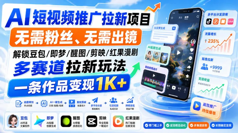 c6c2abc08e5b34bdecf87485ca1b04c1.jpeg AI短视频推广拉新项目,无需粉丝、无需出镜,解锁豆包/即梦/醒图/剪映/红果漫剧多赛道拉新玩法,一条作品变现1K+(更新0910)