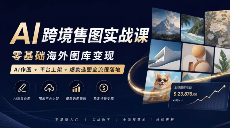 2b592d8e26c350b8cbd81c09e1c54a7c.jpeg AI跨境售图实战课,零基础海外图库变现,AI作图+平台上架+爆款选图全流程落地