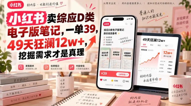 6631930c2dfe5d88762eaa28477ec585.jpeg 小红书卖综应D类电子版笔记,一单39,49天狂澜12w+,挖掘需求才是真理