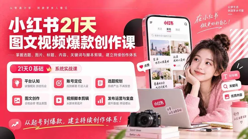 a1fed57cd76642a6c06ed86d049e7c66.jpeg (20341期)小红书21天图文视频爆款创作课:掌握选题、图片、标题、内容、关键词与脚本剪辑,建立持续创作体系