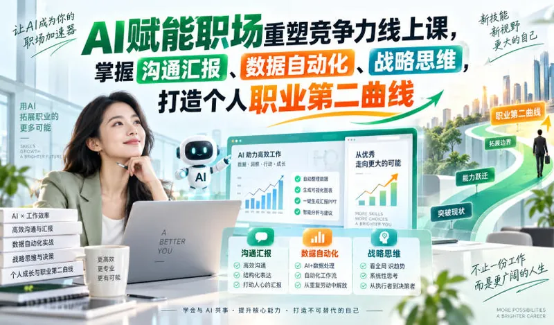 15d3210a4844f2716bec52021fd05943.jpeg AI赋能职场重塑竞争力线上课,掌握沟通汇报、数据自动化、战略思维,打造个人职业第二曲线